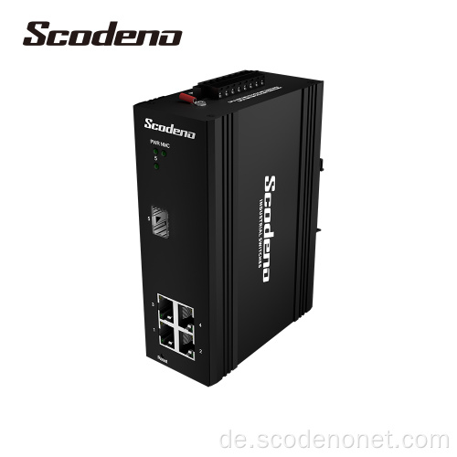 5-Port Industrial PoE+ Managed Ethernet Switches mit 4*10/100/1000Tx (30W/Port) und 1*1000Fx Multi-Mode 2 km mit SC-Steckplatz